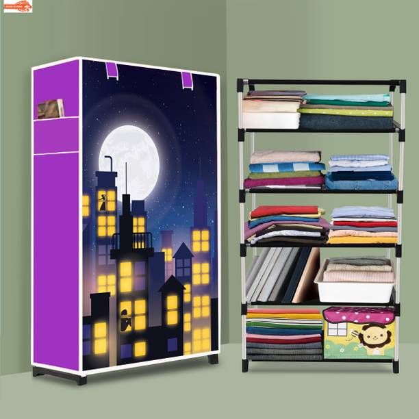 ASHLAS 5 Shelf Foldable Collapsible Wardrobe Storage Or...