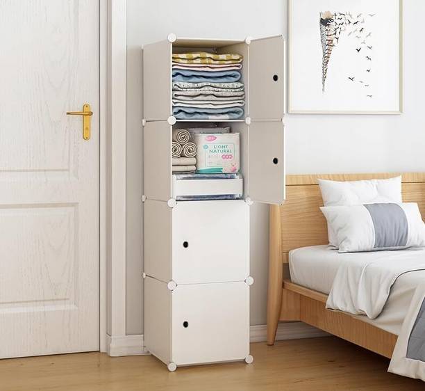 KriShyam ® 4 Cube Portable Closet Storage Organizer Cabinet for Books,Cloth,Toys PP Collapsible Wardrobe