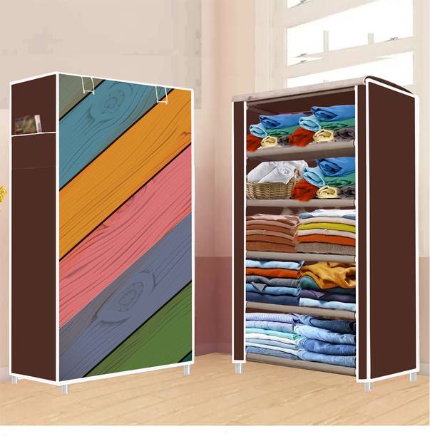 POOWEREST 5 Shelf Foldable Collapsible Wardrobe Storage Organizer Almirah Cloth Rack PVC Collapsible Wardrobe