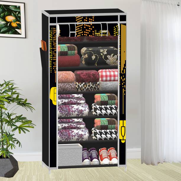 XENABO 1 Door 6 Shelf Premium Building Print PP Collapsible Wardrobe