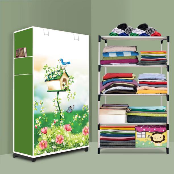 INSIDE STYLE Portable Collapsible Cloth Wardrobe – 5 Shelf Foldable Storage Cabinet PP Collapsible Wardrobe