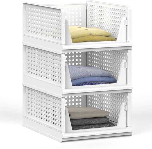 ZODZE Clothes Organizer for Wardrobe Stackable Closet Organizer Drawers (Pack of 3) PP Collapsible Wardrobe