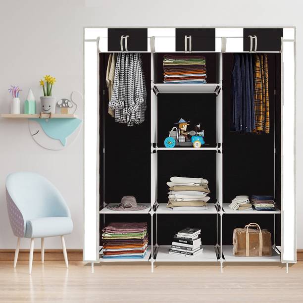 GIBI Carbon Steel Foldable Wardrobe – 8 Shelf Almirah with Non-Woven Fabric Storage Carbon Steel Collapsible Wardrobe