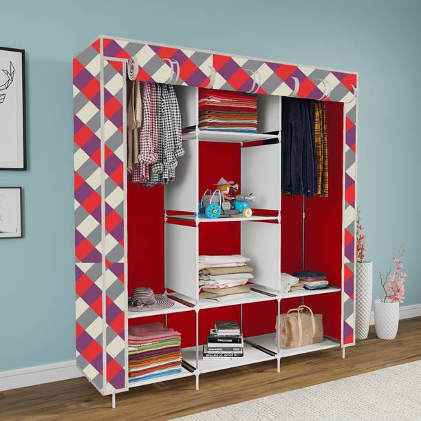 INSIDE STYLE 2 Door 6 Shelves Cloth Rack Carbon Steel Collapsible Wardrobe Carbon Steel Collapsible Wardrobe