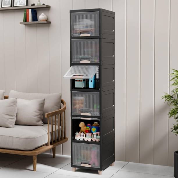 Sumoware 6 Layer Foldable Plastic Storage Cabinet with Transparent Front Doors PP Collapsible Wardrobe