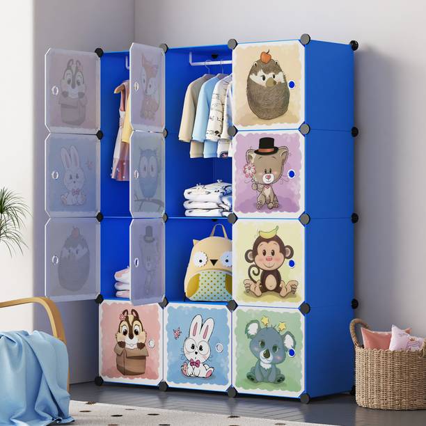 Owme 12 Door Shelf Plastic Carbon PP Collapsible Wardrobe for Kids for Toys & Bedroom PP Collapsible Wardrobe