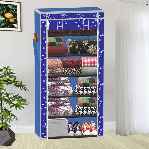 SPIRITED 1 Door 6 Shelf Christmas Print PP Collapsible Wardrobe