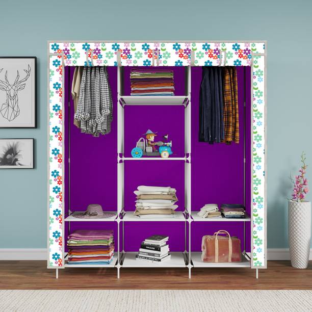 INSIDE STYLE Portable Collapsible Cloth Wardrobe – 8 Shelf Foldable Storage Cabinet Carbon Steel Collapsible Wardrobe