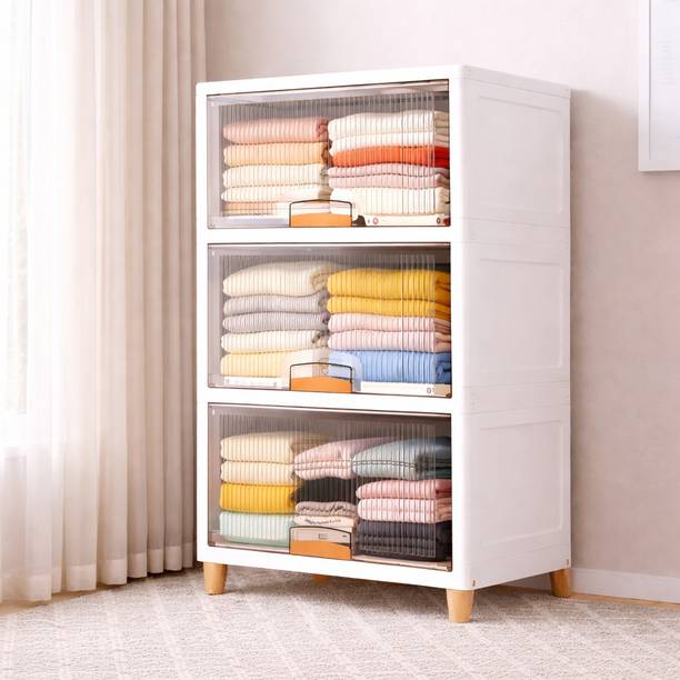 Sasimo 3-Door 3-Shelf Plastic foldable Cupboard PC Collapsible Wardrobe