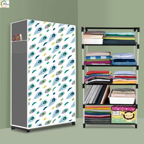 ASHLAS 5 Shelf Foldable Collapsible Wardrobe Storage Organizer Almirah Cloth Rack PP Collapsible Wardrobe