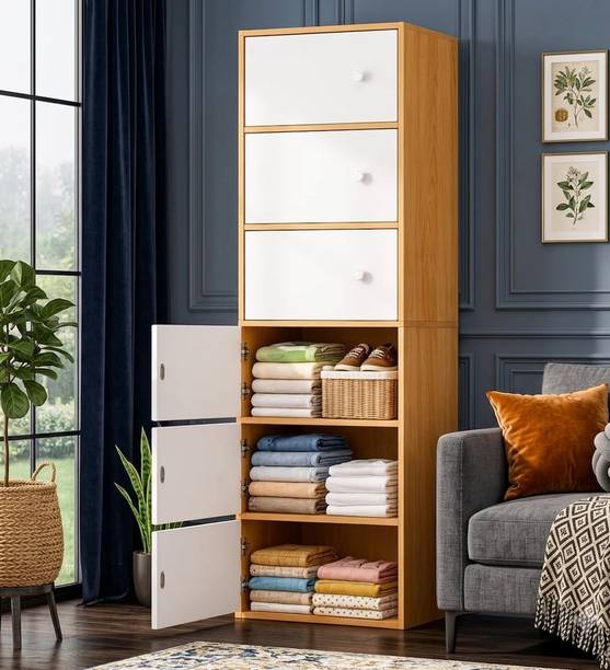 Flipkart Perfect Homes Studio 6-Shelf Closet Engineered Wood Collapsible Cupboard, Storage Cabinet, Almirah MDF Collapsible Wardrobe
