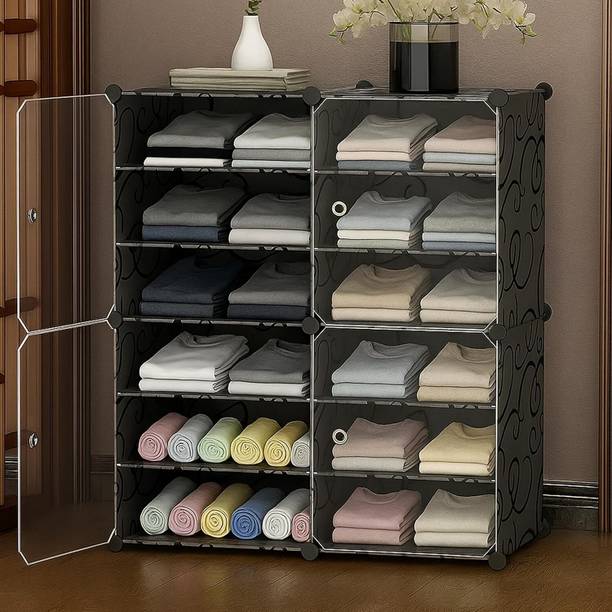 COROID 4-Door-12Shelf Plastic almari Cupboard of clothes Storage Rack Closest Organizer PC Collapsible Wardrobe