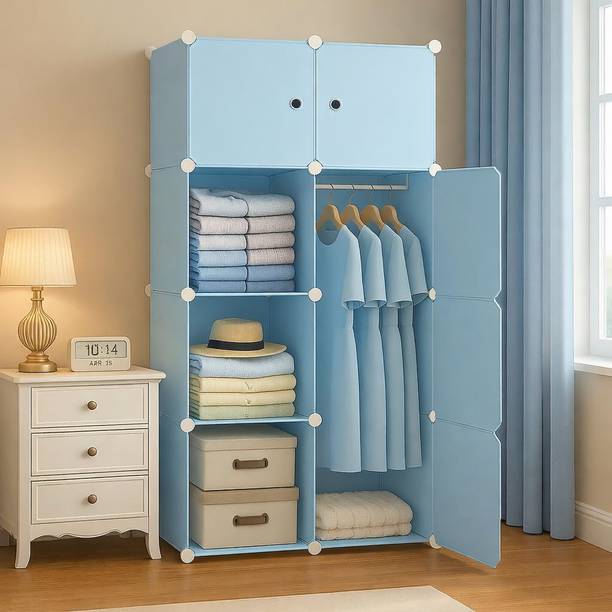 Evrum 8-Door 8-Shelf Plastic almirah for kids, almirah of clothes ,cupboard PC Collapsible Wardrobe