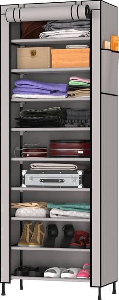 MY ARMOR Foldable Wardrobe/Cabinet/Multipurpose Storage Rack with 1 Doors and 9 Shelves PP Collapsible Wardrobe