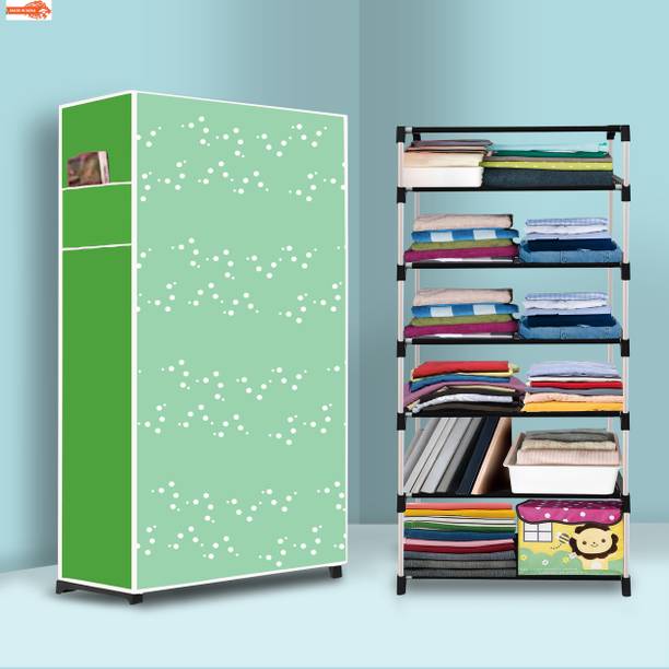 FLYUP 6 Shelf Foldable Collapsible Wardrobe Storage Organizer Almirah Cloth Rack PVC Collapsible Wardrobe