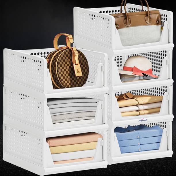 Signamio 7 Pcs Foldable and Stackable Cupboard for Merging Cupboard Space - White Color PP Collapsible Wardrobe