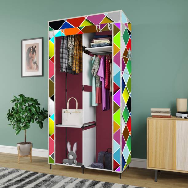 GTC Printed Almirah Foldable closet for Clothes 4 Shelves , 1 Side Pocket (2004-4) PP Collapsible Wardrobe