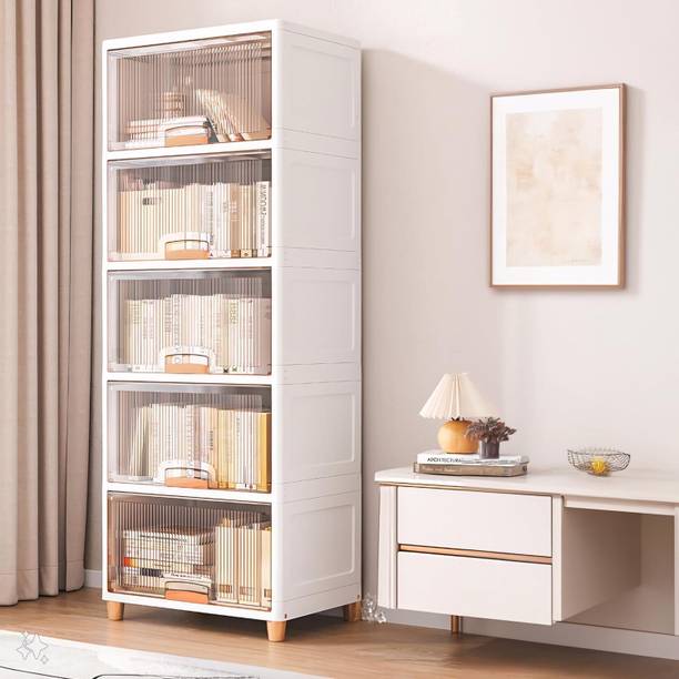 Semizoxis 5 Door 5 Shelves Plastic Collapsible Cupboard Cloth stand clothes rack PC Collapsible Wardrobe