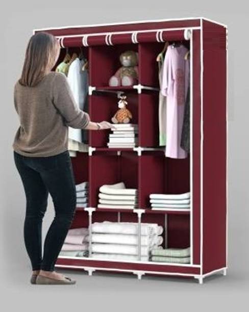 SHYAM JI Polypropylene Collapsible Wardrobe 8 Shelves Storage Unit Almari Closet Clothes Carbon Steel Collapsible Wardrobe