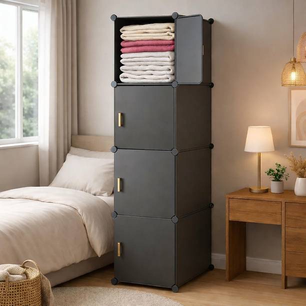 Evrum 4-Door 4-Shelf Plastic almirah for kids, almirah of clothes ,cupboard PC Collapsible Wardrobe