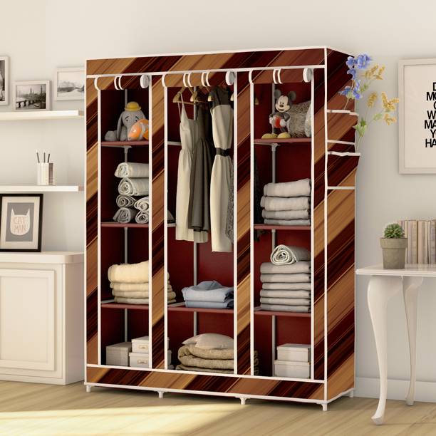FurniGully 3 Fold 10 Rack Digital Print Cotton Collapsible Wardrobe