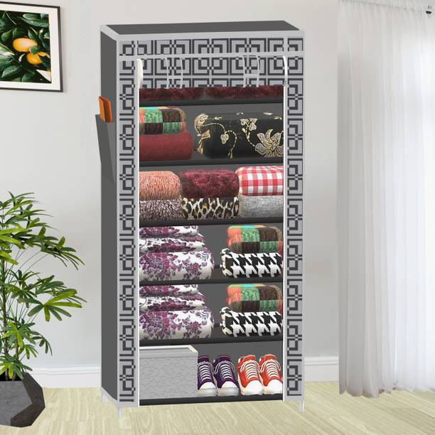 XENABO 1 Door 6 Shelf Cabinet print PP Collapsible Wardrobe