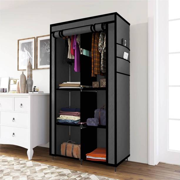 MS MODSTYLE Portable Almirah Foldable closet for Clothes 6 Shelves , 1 Side Pocket (7800-3) PP Collapsible Wardrobe