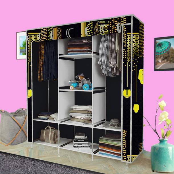 SHOEVAULT 8 Shelf Foldable Collapsible Wardrobe Storage Organizer Almirah Cloth Rack Carbon Steel Collapsible Wardrobe