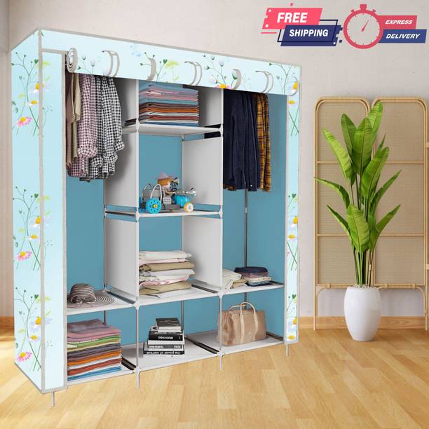 INSIDE STYLE 2 Door 6 Shelves Foldable Collapsible Wardrobe Storage Almirah Cloth Rack PP Carbon Steel Collapsible Wardrobe
