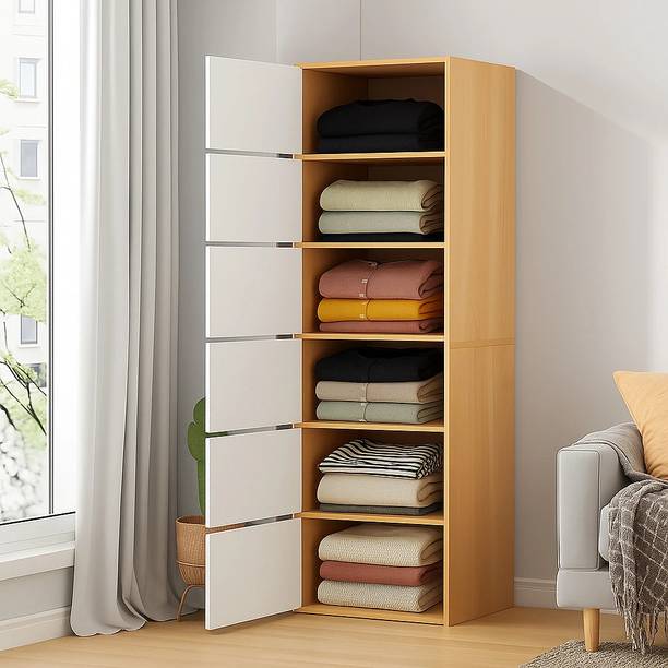 Sasimo 6-Door 6-Shelf Closet Engineered Wood Collapsible Cupboard PC Collapsible Wardrobe