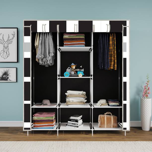 INSIDE STYLE Portable 2 Door 6 Shelves Cloth Rack Storage Organizer Almirah Carbon Steel Collapsible Wardrobe