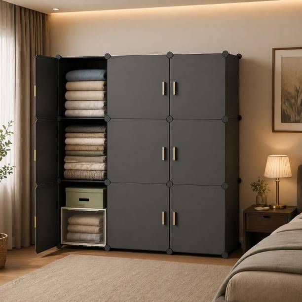 Evrum 9-Door 9-Shelf Plastic almirah for kids, almirah of clothes ,cupboard PC Collapsible Wardrobe
