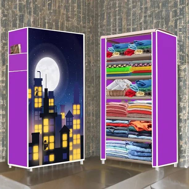 PEDALUP 6 Tire Foldable Collapsible Wardrobe Storage Organizer Almirah Cloth &Shoe Rack PVC Collapsible Wardrobe