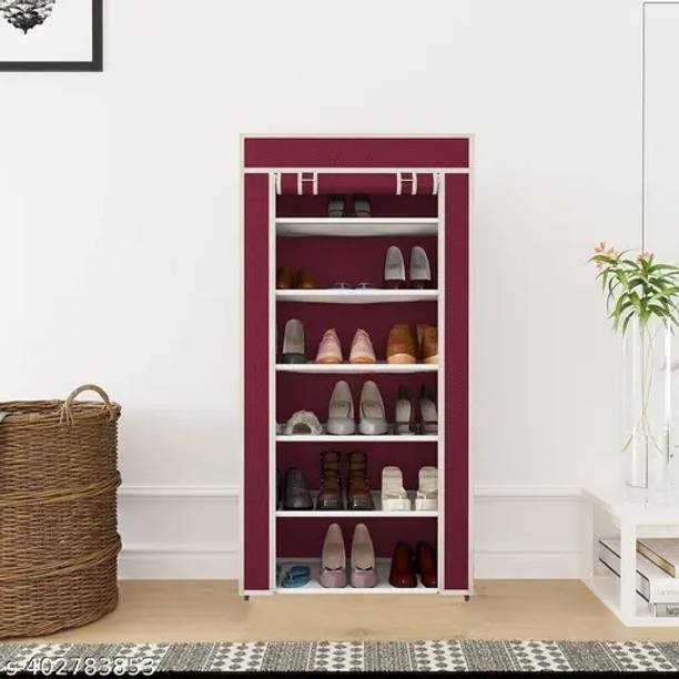 SHYAM JI Multipurpose 6-Tiers Shoe Rack with Dustproof Zip Cover Rack for footwear, Toys PVC Collapsible Wardrobe