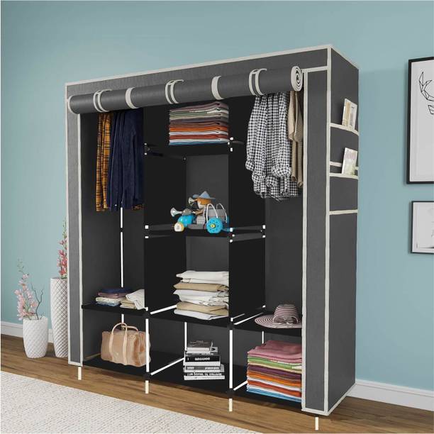 HUENISH Collapsible Plastic Wardrobe, 1 Hanging Space, 8 Shelves, 1 Side Pocket PP Collapsible Wardrobe