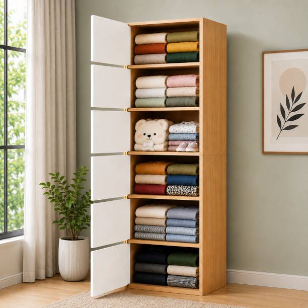 Sasimo 6-Door 6-Shelf Closet Engineered Wood Collapsible Cupboard PC Collapsible Wardrobe
