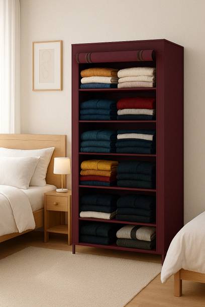 HEGZI Almirah for Clothes Cupboard Clothes Plastic Almirah, 6 Tier Foldable Wardrobe PVC Collapsible Wardrobe