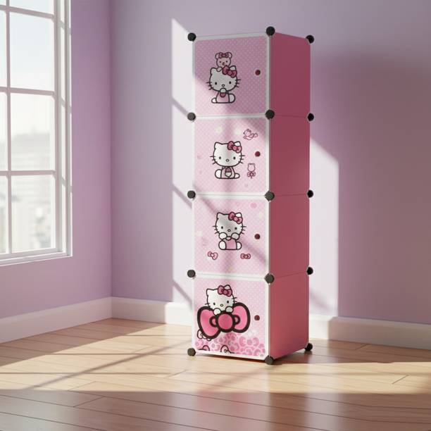 KriShyam ® 4 Cube Portable Closet Storage Organizer Cabinet for Books,Cloth,Toys PP Collapsible Wardrobe