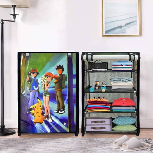 Philoshop Exclusive Cartoon Printed Collapsibl Wardrobe With Velcro & Zipper Closure Carbon Steel Collapsible Wardrobe
