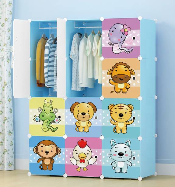 BAZKU 12-Door 8-Shelf Plastic Kids Collapsible Cupboard PC Collapsible Wardrobe