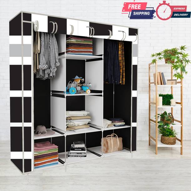 Zooper 3 door Shelf Printed Carbon Steel Collapsible Wardrobe