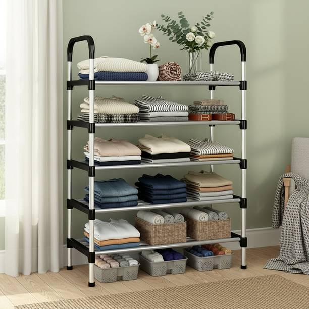 ADIXEL Space-Saving 5-Tier Metal Open Collapsible Wardrobe ,Home Entryway, Bedroom PP Collapsible Wardrobe