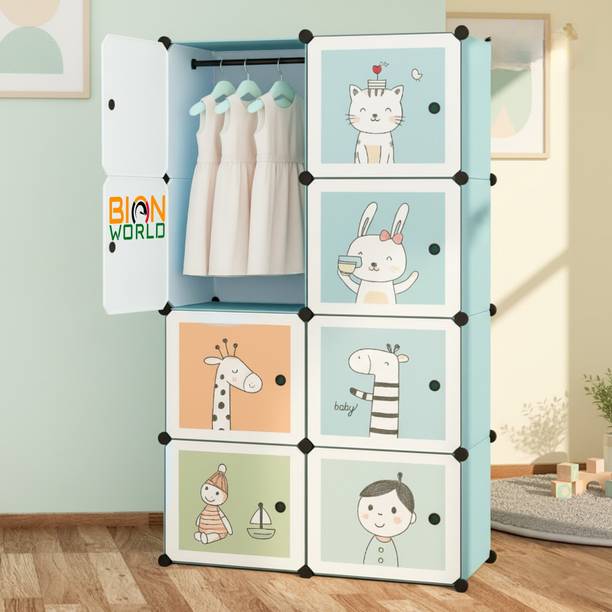 BIONworld Kids Wardrobe | Foldable 8 Cube Closet with Hanging Rod & Storage Shelves PP Collapsible Wardrobe