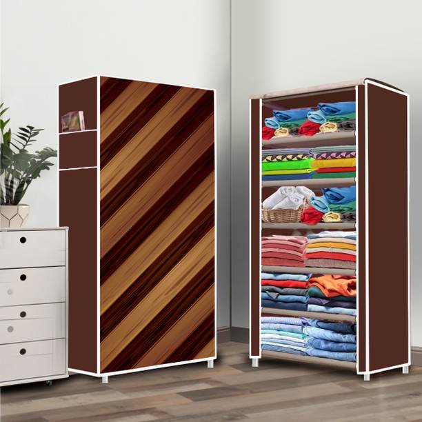 ZENVEXYO 6 Shelf Wall Panel Printed PP Collapsible Wardrobe