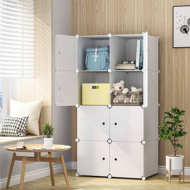 KriShyam ® 8-Cube Door Storage Organizer Modular Bookcase Shelves for Kid/Adult PP Collapsible Wardrobe