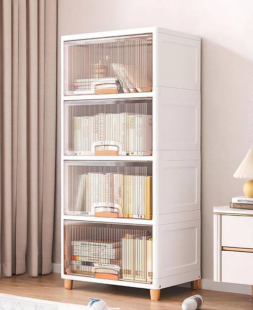 MEVIGO 4-Door 4-Shelf Plastic Collapsible Cupboard PC Collapsible Wardrobe