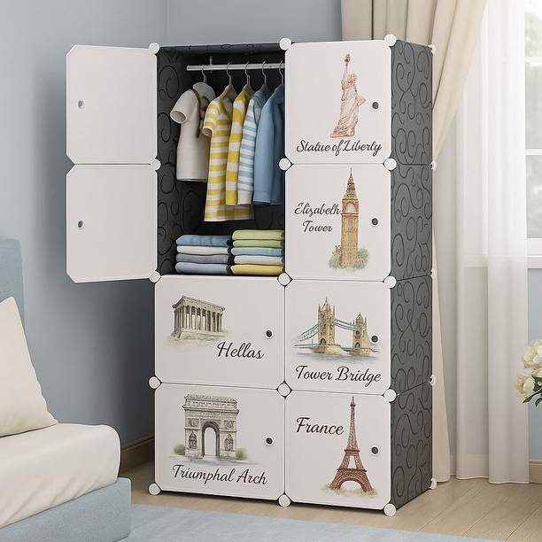 PYXBE 8 Door 8 Shelf Plastic Carbon Steel,Bedroom/KidsRoom/Storage PP Collapsible Wardrobe