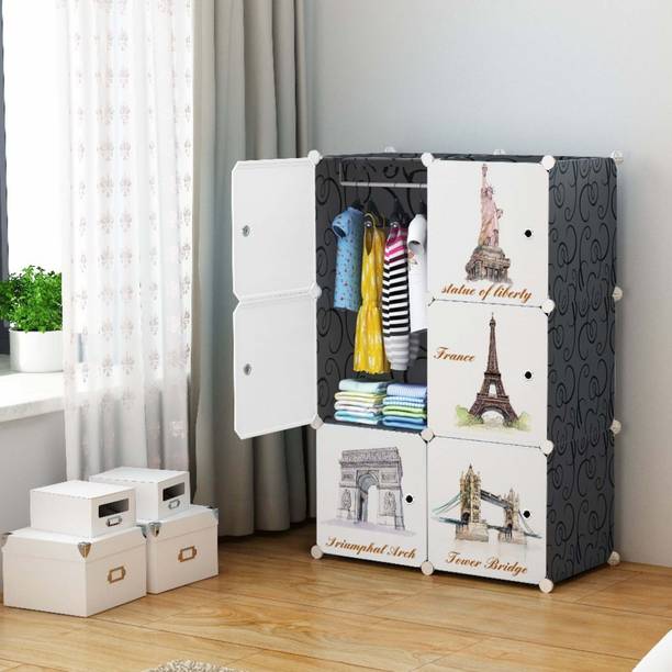 Flipkart Perfect Homes Studio 6 DOOR BLACK PP Collapsible Wardrobe