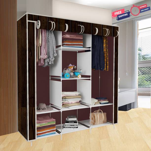 SPIRITED 8 Shelf 3 Door Portable Printed Carbon Steel Collapsible Wardrobe