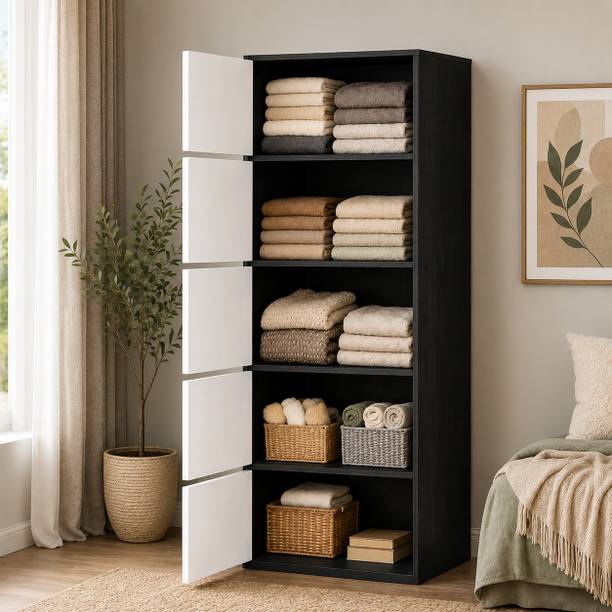 Sasimo 5-Door 5-Shelf Closet Engineered Wood Collapsible Cupboard PC Collapsible Wardrobe